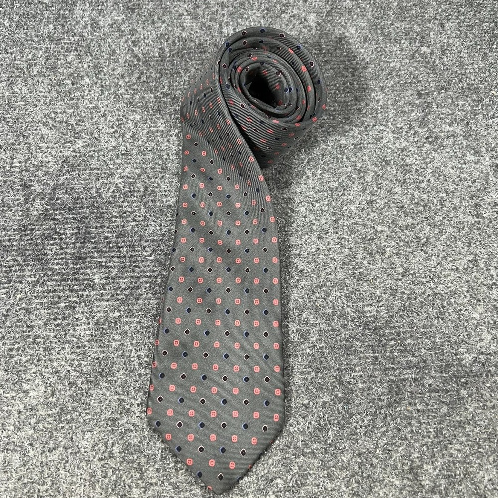 Yves Saint Laurent YSL Silk Tie Mens Gray Geometric Business Formal Designer